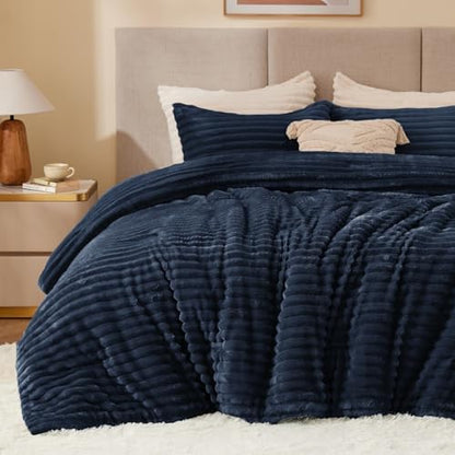 BEDELITE Fleece Twin/Twin XL Comforter Set, Fluffy Bed Set, Navy Blue