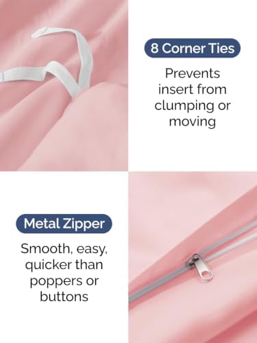 Duvet Cover Full Size - Soft 3 Piece with Zipper Closure - Baby Pink