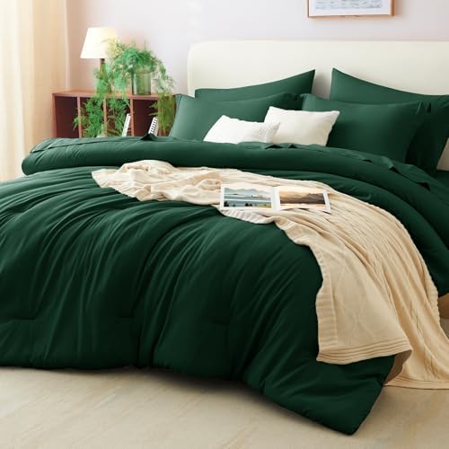 CozyLux Queen Comforter Set Emerald Green, 7 Pieces Bed in a Bag