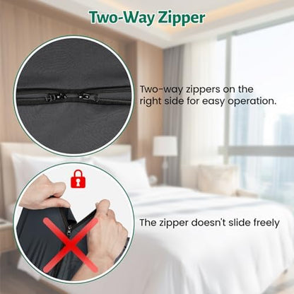 Ultralight Sleeping Bag Liner, Satin Sleep Sack, Comfy Breathable & Cooling & Silky Soft liner, Travel Sheets & Adult Sleep Sack with 2 Way Zipper, Ideal for Backpacking, Hotel, Camping, Hostels