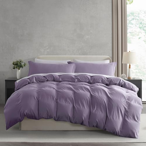Hearth & Harbor Prewashed King Duvet Cover Set, Grayish Purple