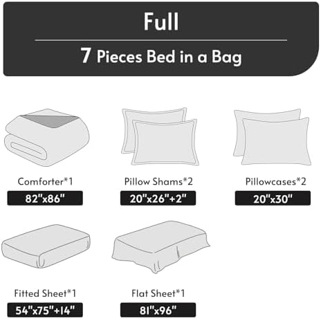MUXHOMO 7 Pieces Full Comforter Set, Reversible Bed in a Bag Full Size, All Season Bedding Set with Comforter, Flat Sheet, Fitted Sheet, Pillowcases & Shams, Teal & Lake Blue