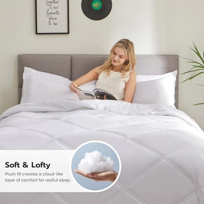 JOIEDOMI King Size Comforter Set with Sheets White, 7 Pieces King Bedding Set with 1 Down Alternative Comforter, 1 Flat Sheet, 1 Fitted Sheet, 2 Pillowcases and 2 Pillow Shams Bed in a Bag All Seasons