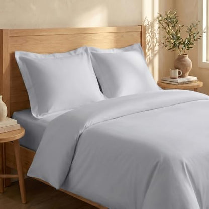 BIOWEAVES 100% Organic Cotton King Duvet Cover Set, 3-Piece, 300 Thread Count Sateen Weave GOTS Certified Comforter Cover with Buttoned Closure and 2 Pillow Shams – Glacier Gray, 104x90 inches