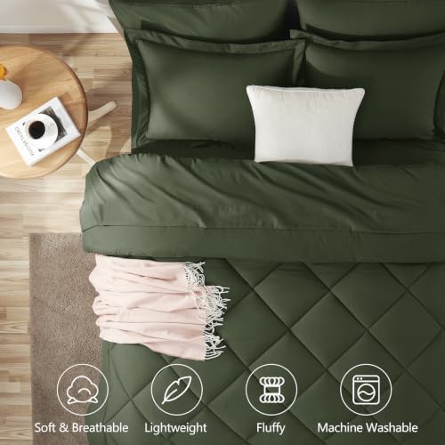 CozyLux King Comforter Set 102"x90" Dark Green - 7 Piece Bed in a Bag