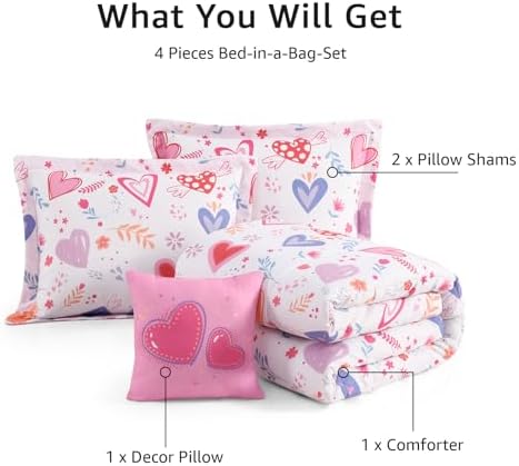 Full Size Comforter Sets for Girls-4 Pieces Printed Full Bedding Sets