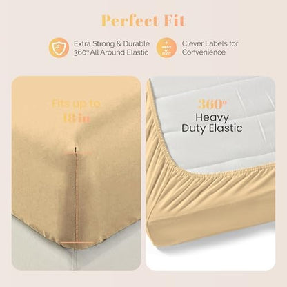 100% Egyptian Cotton Sheet California King Size - 800 Series Elite Collection Cal King Size Bed Sheets Set (4 PC, Sand), Soft, Cooling, 16" Deep Pocket Luxury Hotel Bedsheet