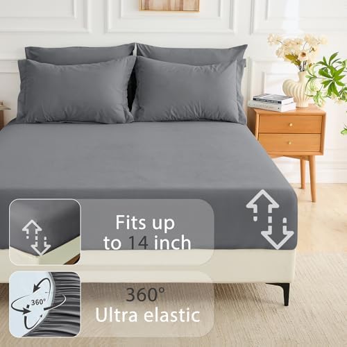 MUXHOMO 7 Pieces Oversized Queen Comforter Set, Soft Bed in a Bag Oversized Queen Size, All Season Bedding Set with Comforter, Flat Sheet, Fitted Sheet, Pillowcases & Shams, Dark Grey