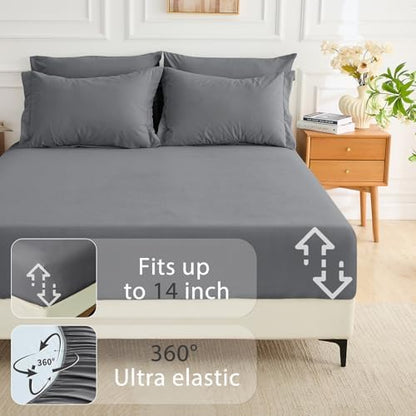 MUXHOMO 7 Pieces Oversized Queen Comforter Set, Soft Bed in a Bag Oversized Queen Size, All Season Bedding Set with Comforter, Flat Sheet, Fitted Sheet, Pillowcases & Shams, Dark Grey