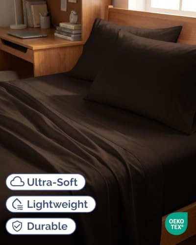 Twin 4 Piece Bed Sheet Set - Breathable & Cooling Sheets - Chocolate Brown