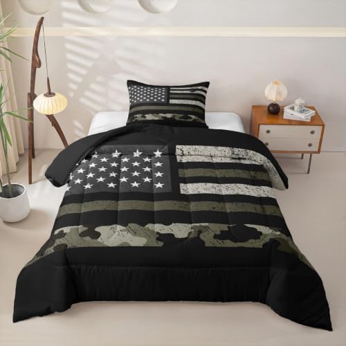 Feelyou Camo American Flag Comforter Set Toddler Bedding Set for Kids Boys