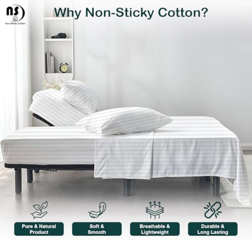 Split Head Flex King Sheet Set - 400 Thread Count Egyptian Cotton Bed Sheets - 34" Split Top - Soft Luxurious - 18" Deep Pockets - Easy Fit - 4 Piece Set - FlexTop King Bedding Sheets - White Stripe