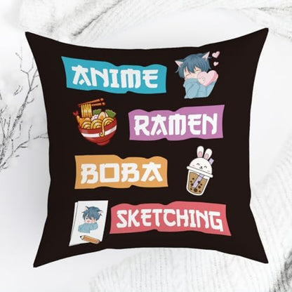 Anime Decor, Just a Girl Who Loves Ramen Boba Sketching Room Decorative Throw Pillow Covers, Anime Lovers for Home Living Room Girl Women Bedroom Decoration Gifts