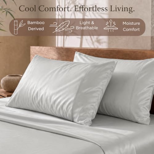 Threadmill Viscose Made from Bamboo Standard Pillowcases,Sateen, Light Grey