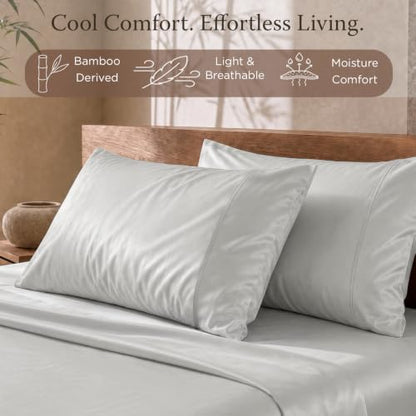 Threadmill Viscose Made from Bamboo Standard Pillowcases,Sateen, Light Grey