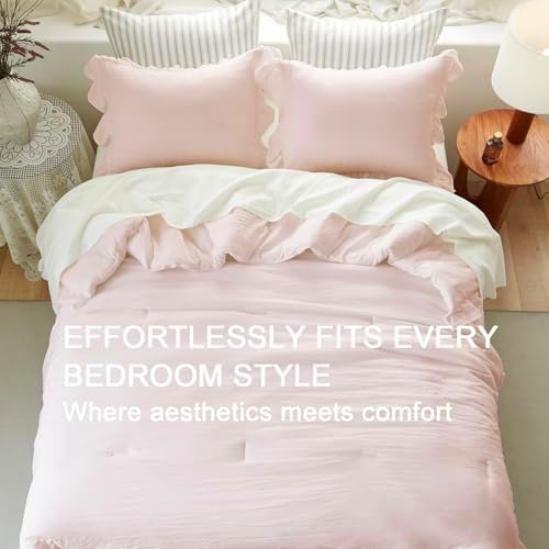 Pink Ruffle 2 Pieces Comforter Set Twin Shabby Chic Bedding Set