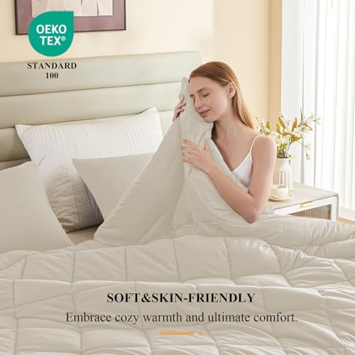 132x120 Alaskan King Comforter, Extra Large King Size Comforter Oversized, All Season Soft Lightweight Quilt Down Alternative Duvet Insert with 8 Corner Tabs(120x132, Beige)