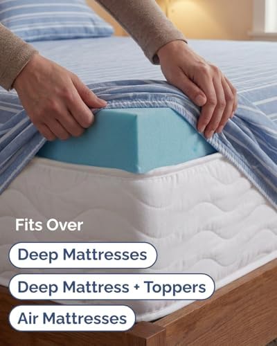 Extra Deep Twin XL Sheet Set - 3 Piece College Dorm Room - Blue Stripes