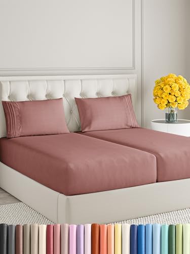 Split King Size 5 Piece Sheet Set - Ultra Soft & Cooling Bed Sheets - Clay