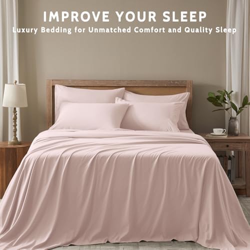 King Size Sheets Set - 6 Piece Luxuriously Soft & Cooling Sheets King Size - Ultra Soft 16" Deep Pocket King Sheet Set - Fitted Sheet & Pillowcase Sets (King Baby Pink)