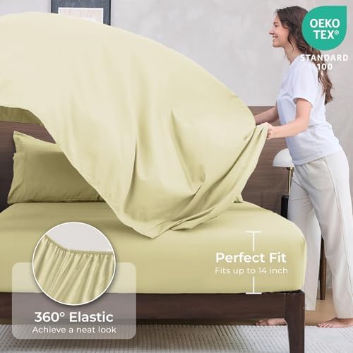 HEVUMYI 7-Piece Queen Comforter Set, Cream Yellow Bed in a Bag