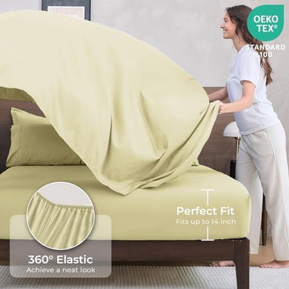 HEVUMYI 7-Piece Queen Comforter Set, Cream Yellow Bed in a Bag