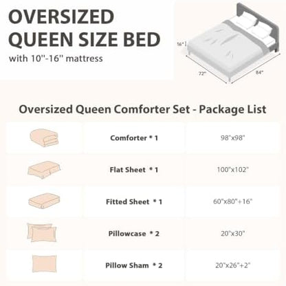 MUXHOMO 7 Pieces Oversized Queen Comforter Set, Seersucker Bed in a Bag Oversized Queen Size, All Season Luxury Bedding Set with Comforter, Flat Sheet, Fitted Sheet, Pillowcases & Shams, Beige