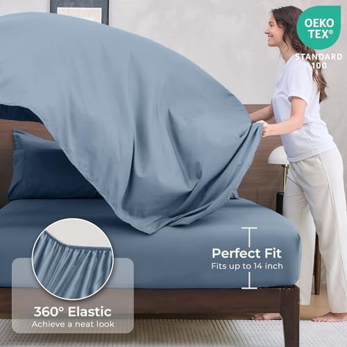 HEVUMYI 7-Piece California King Comforter Set, Dusty Blue Bed in a Bag