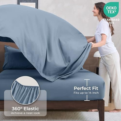 HEVUMYI 7-Piece California King Comforter Set, Dusty Blue Bed in a Bag