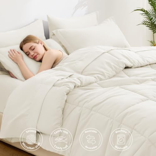 Love's cabin Plaid King Comforter Set, Ivory