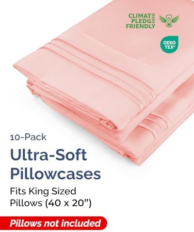 King Pillow Cases Set of 10 - Ultra Soft Pillowcase Covers - Baby Pink