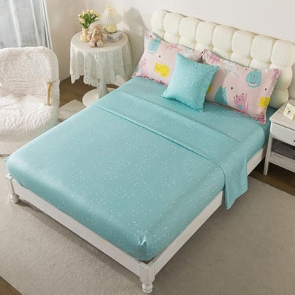 ADASMILE A & S 6Pcs Cat Comforter Twin for Girls Pink Cute Cats Bedding Set