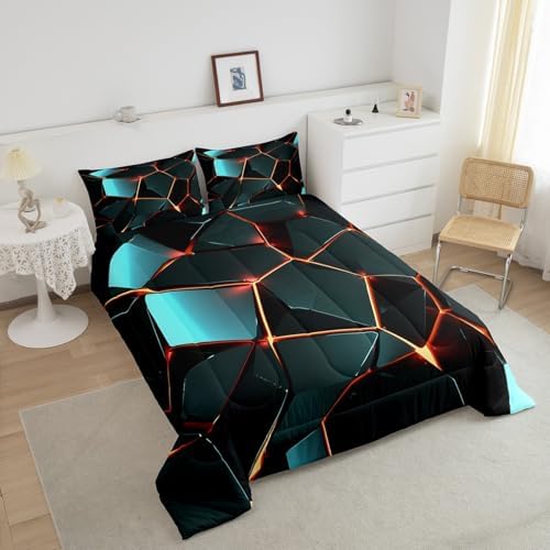 Feelyou Stereoscopic Honeycomb Comforter Set Hexagon Comforter for Kids Boys Girls Beehive Bedding Set Geometric Honeycomb Duvet Simplistic Room Decor Quilt Full Size Boys