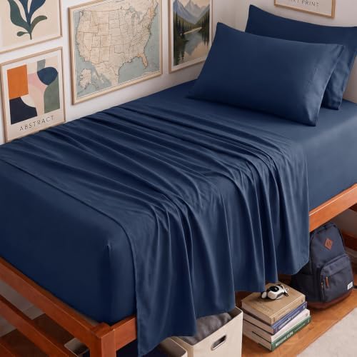 CozyLux Twin XL Sheet Set 4-Piece, 21-Inch Deep Pocket, Soft Brushed Feel