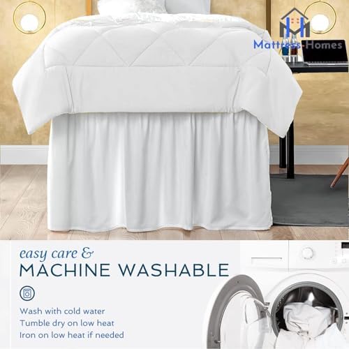 Mattress-Homes Ruffled Dorm Bed Skirt, Twin XL, 34-Inch Drop, Tailored with Split Corners, White Dust Ruffle for Lofted College Beds, Twin Extra Long Dorm Bedding Essential