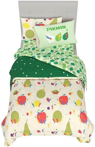 Nintendo Pikmin Game Kids Bedding Set, Twin Size 5 Piece Comforter and Sheet Set with Sham, (Officially Licensed Product) by Franco