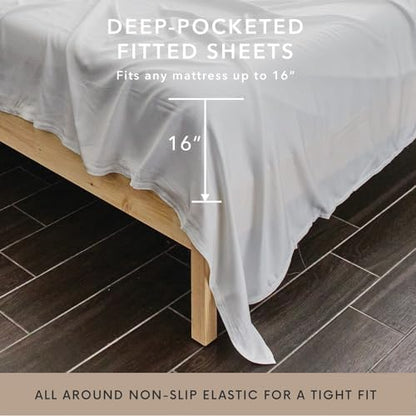 Bamboo Bay 7 Piece Split King Size Sheet Set, 100% Viscose Made from Bamboo, Breathable, Ultra Soft Cooling Bed Sheets for Adjustable Beds, Beddings with Deep Pockets Fit 16" Mattress, White
