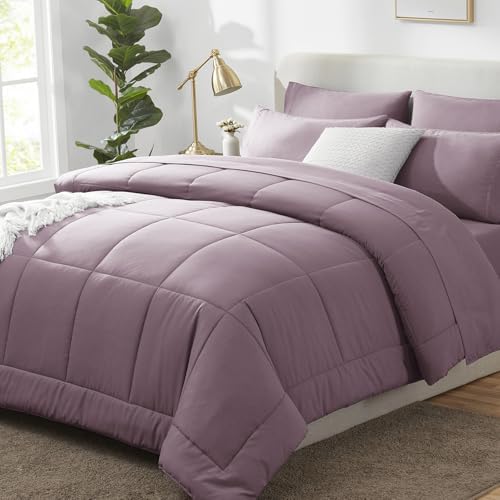 CozyLux Queen Comforter Set Dusty Purple - 7 Pieces Bed in a Bag
