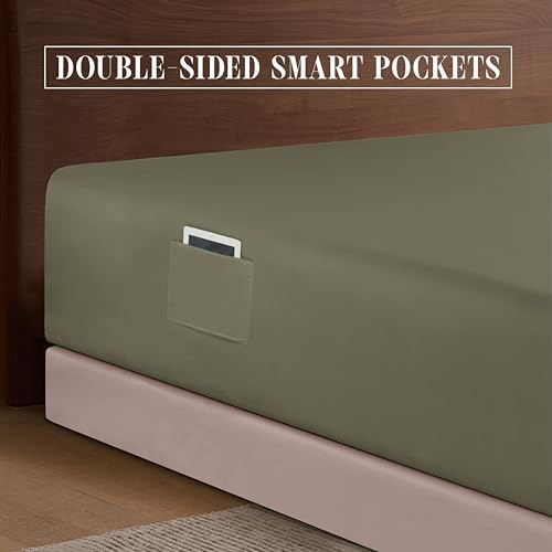 Elegant Comfort 1500 Premium Hotel Quality 18-24 Inches Deep - Extra Deep Pocket Single Fitted Sheet for High Mattress, Luxury and Softest, Smart Pocket - Wrinkle Free, Queen, Green