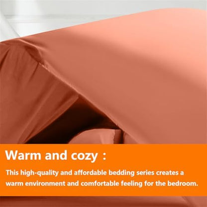TAIMIT Burnt Orange Full Size Comforter Set - 7 Pieces, Bed in a Bag Bedding Sets with All Season Soft Quilted Warm Fluffy Reversible Comforter,Flat Sheet,Fitted Sheet,2 Pillow Shams,2 Pillowcases