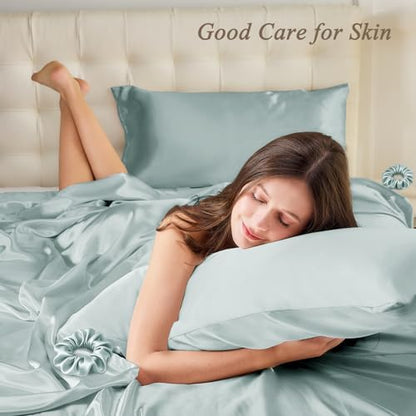 Vielit Standard Satin Pillowcase for Hair 2pc,Similar to Silk Pillow Cases,Easier Care Than Silk Pillowcase,Gifts for Women Men,Sage Green,20x26 & Envelope Closure and 2 Satin Scrunchies