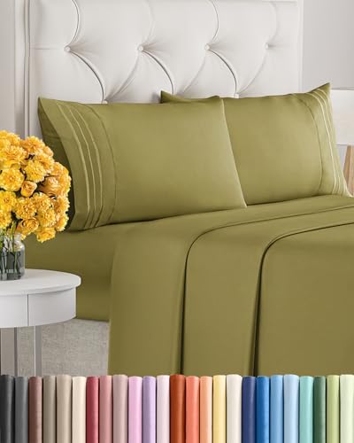 Cal King Size 4 Piece Sheet Set - Soft & Cooling Bed Sheets - Olive Yellow
