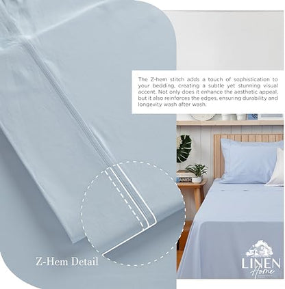 Linen Home 3 Piece Twin Size 100% Cotton Percale Sheet Set, Blue Duck Egg