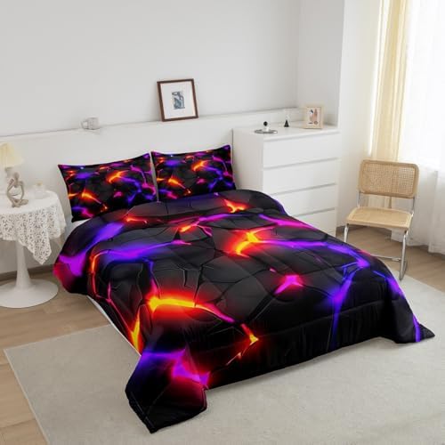 Feelyou Kids Honeycomb Duvet Insert Twin Size, Purple Black Hexagonal Bedding Set Geometrical Comforter Set Boys Girls Teens Bedroom Decor Bed Set 2Pcs