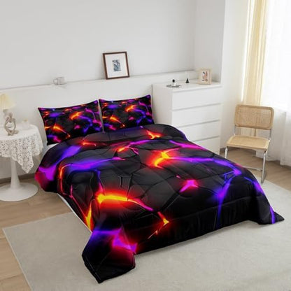 Feelyou Kids Honeycomb Duvet Insert Twin Size, Purple Black Hexagonal Bedding Set Geometrical Comforter Set Boys Girls Teens Bedroom Decor Bed Set 2Pcs