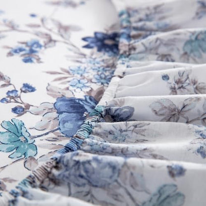 DAUAOTO Twin Size Printed Sheets Set, 100% Cotton Bedding Sets, Up to 14" Deep Mattress, Floral Pattern Bedlinen Set, French Blue