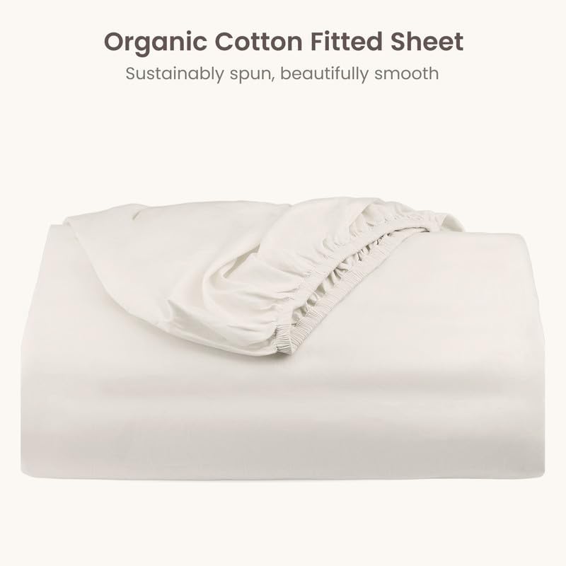 Bioweaves 100% Organic Cotton 1 King Size Fitted Sheet Only | 300 Thread Count Sateen Weave GOTS Certified with Deep Pocket - Cream