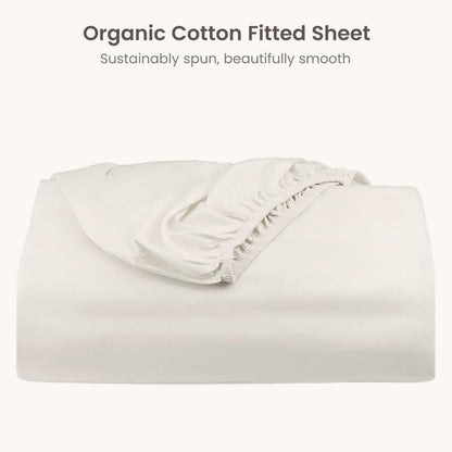 Bioweaves 100% Organic Cotton 1 King Size Fitted Sheet Only | 300 Thread Count Sateen Weave GOTS Certified with Deep Pocket - Cream