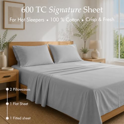 Threadmill 600 Thread Count Cotton Full Sheet Set, Sateen, Light Grey