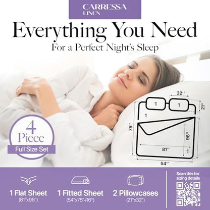 Carressa Linen 600 Series Striped Full Size Sheets Set, Sateen, Dark Grey